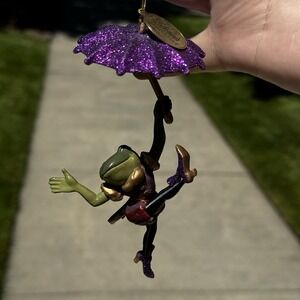 RARE VTG Katherines Collection Ornament Frog Dancing w/Purple Glitter Umbrella